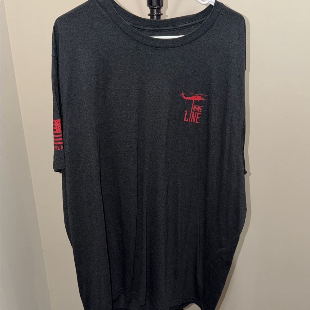 Nine Line Men's Black Short-Sleeve Tee with Red Helicopter Logo